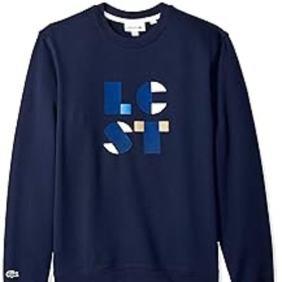 Lacoste Men's Long Sleeve Letter Block Graphic Sweatshirt, Navy Blue, - Picture 3 of 12